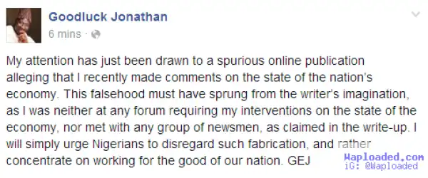 GEJ denies making statement on the state of the nation